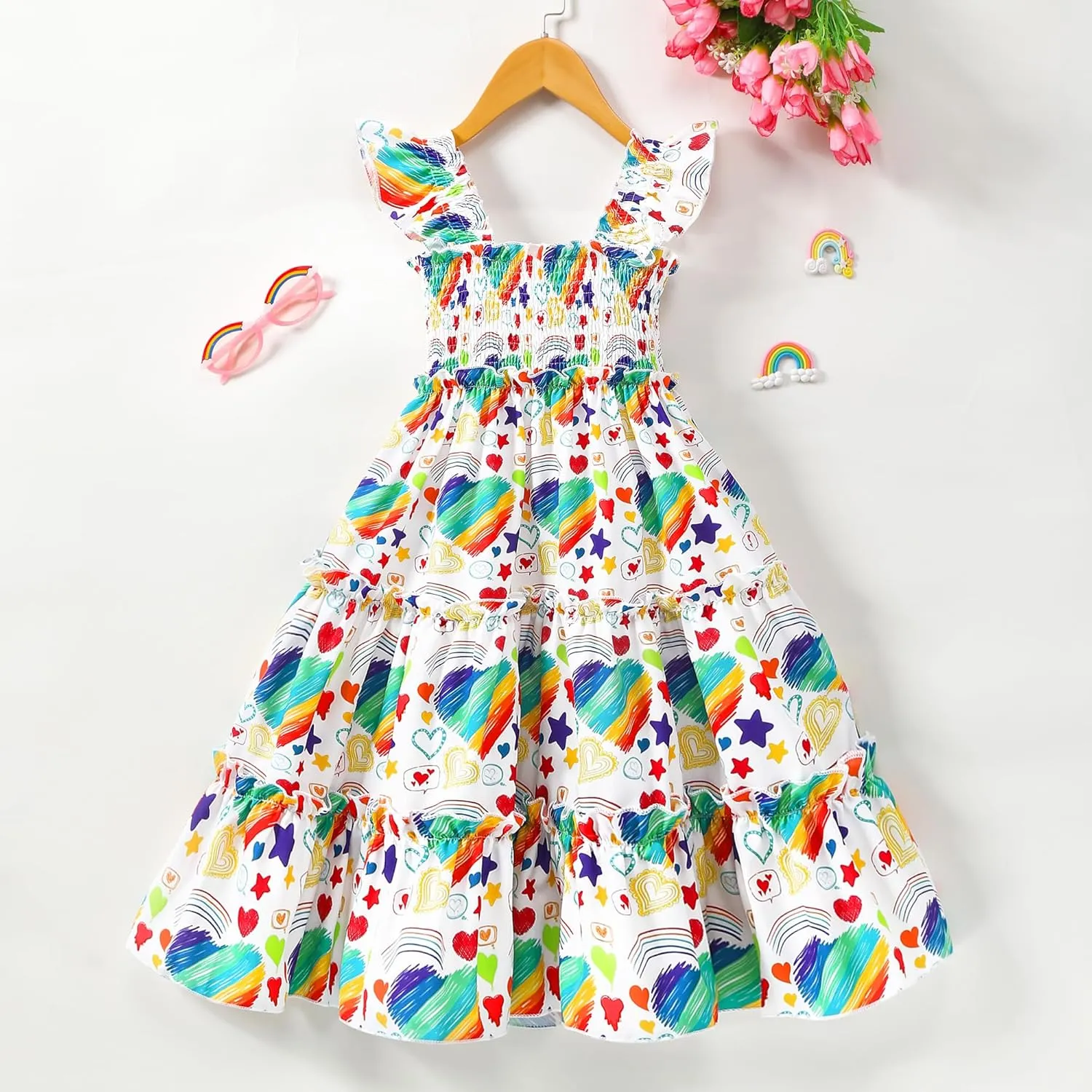 Little Girl Twirl Dress Kids Sleeveless Ruffle Tiered Smocked Dresses Girls Summer Outfits Beach Sundress