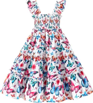 Little Girl Twirl Dress Kids Sleeveless Ruffle Tiered Smocked Dresses Girls Summer Outfits Beach Sundress