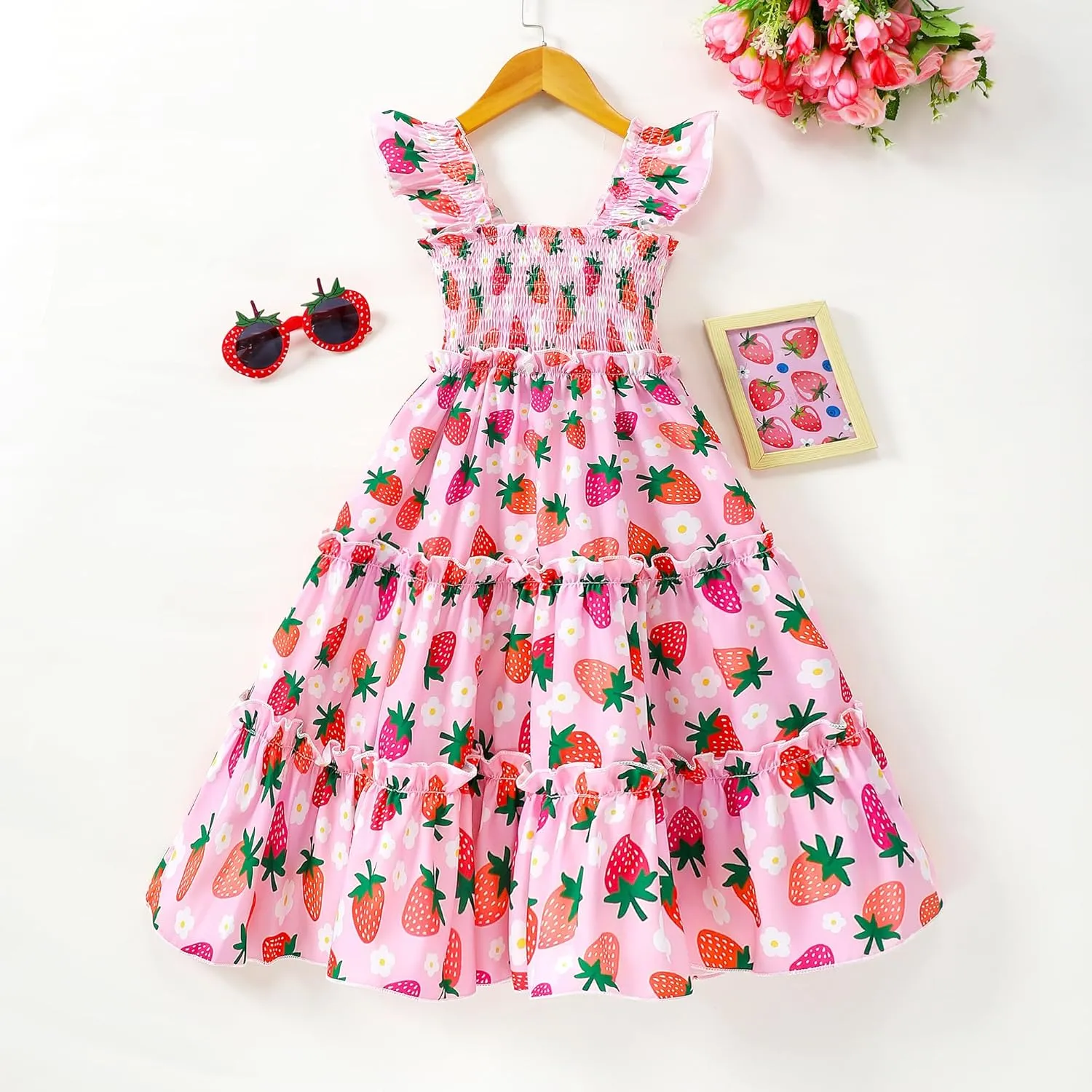 Little Girl Twirl Dress Kids Sleeveless Ruffle Tiered Smocked Dresses Girls Summer Outfits Beach Sundress