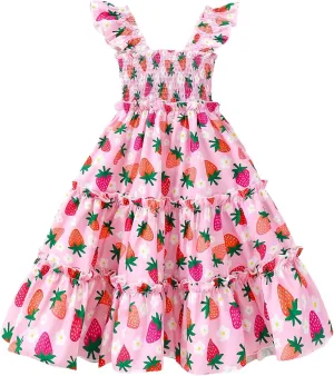 Little Girl Twirl Dress Kids Sleeveless Ruffle Tiered Smocked Dresses Girls Summer Outfits Beach Sundress