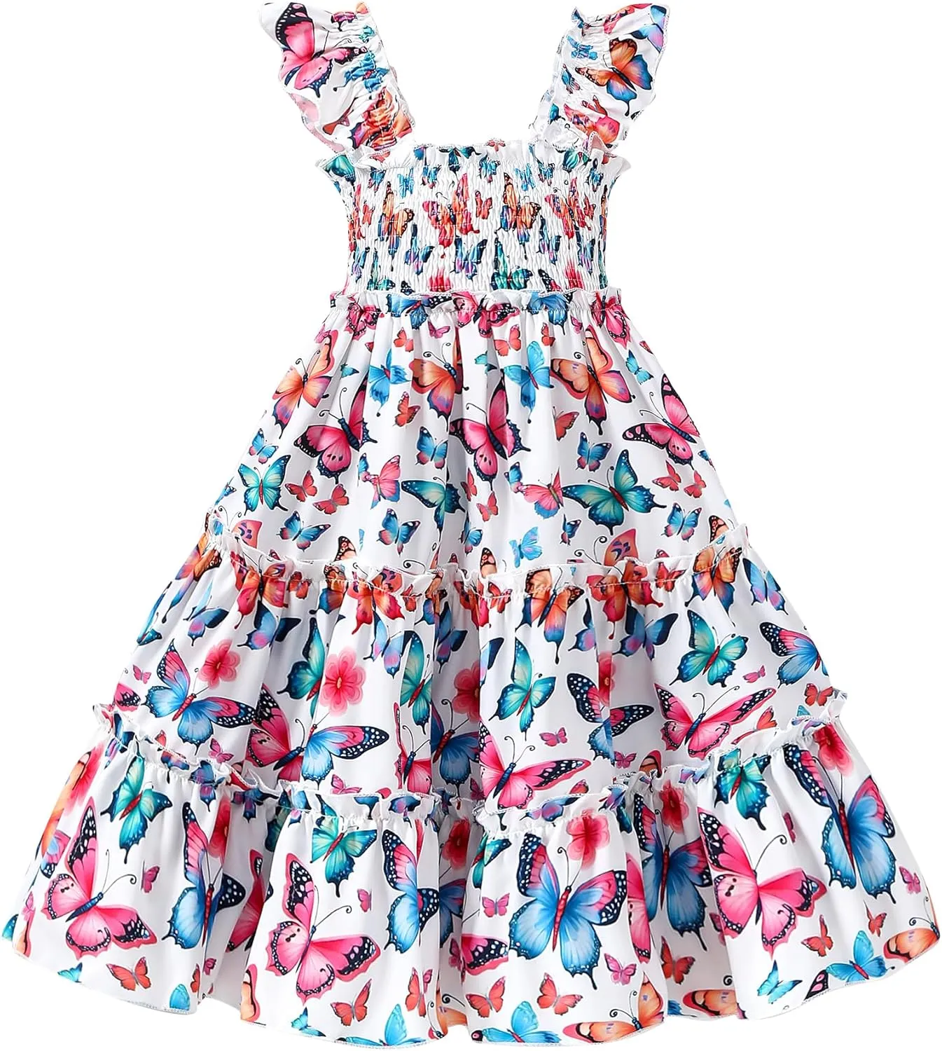 Little Girl Twirl Dress Kids Sleeveless Ruffle Tiered Smocked Dresses Girls Summer Outfits Beach Sundress