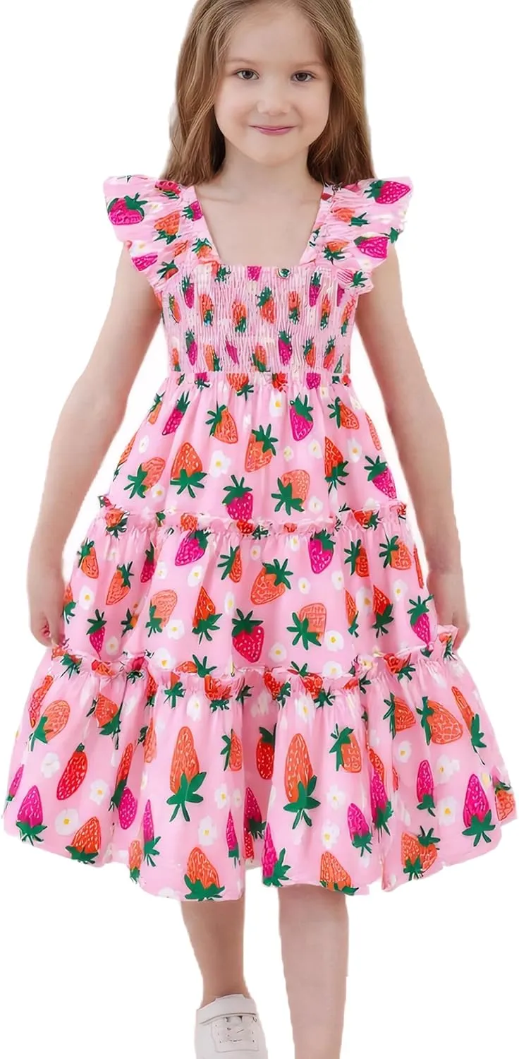 Little Girl Twirl Dress Kids Sleeveless Ruffle Tiered Smocked Dresses Girls Summer Outfits Beach Sundress