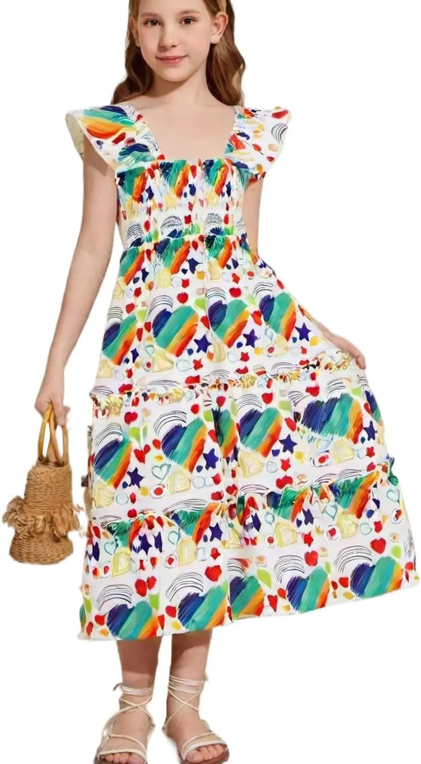 Little Girl Twirl Dress Kids Sleeveless Ruffle Tiered Smocked Dresses Girls Summer Outfits Beach Sundress