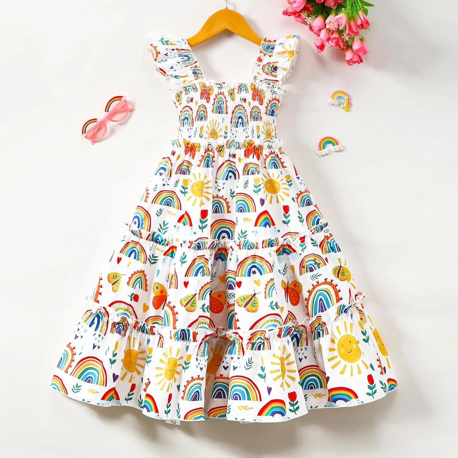 Little Girl Twirl Dress Kids Sleeveless Ruffle Tiered Smocked Dresses Girls Summer Outfits Beach Sundress