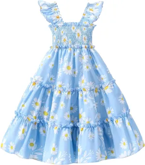 Little Girl Twirl Dress Kids Sleeveless Ruffle Tiered Smocked Dresses Girls Summer Outfits Beach Sundress