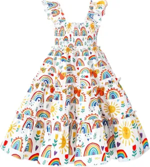Little Girl Twirl Dress Kids Sleeveless Ruffle Tiered Smocked Dresses Girls Summer Outfits Beach Sundress