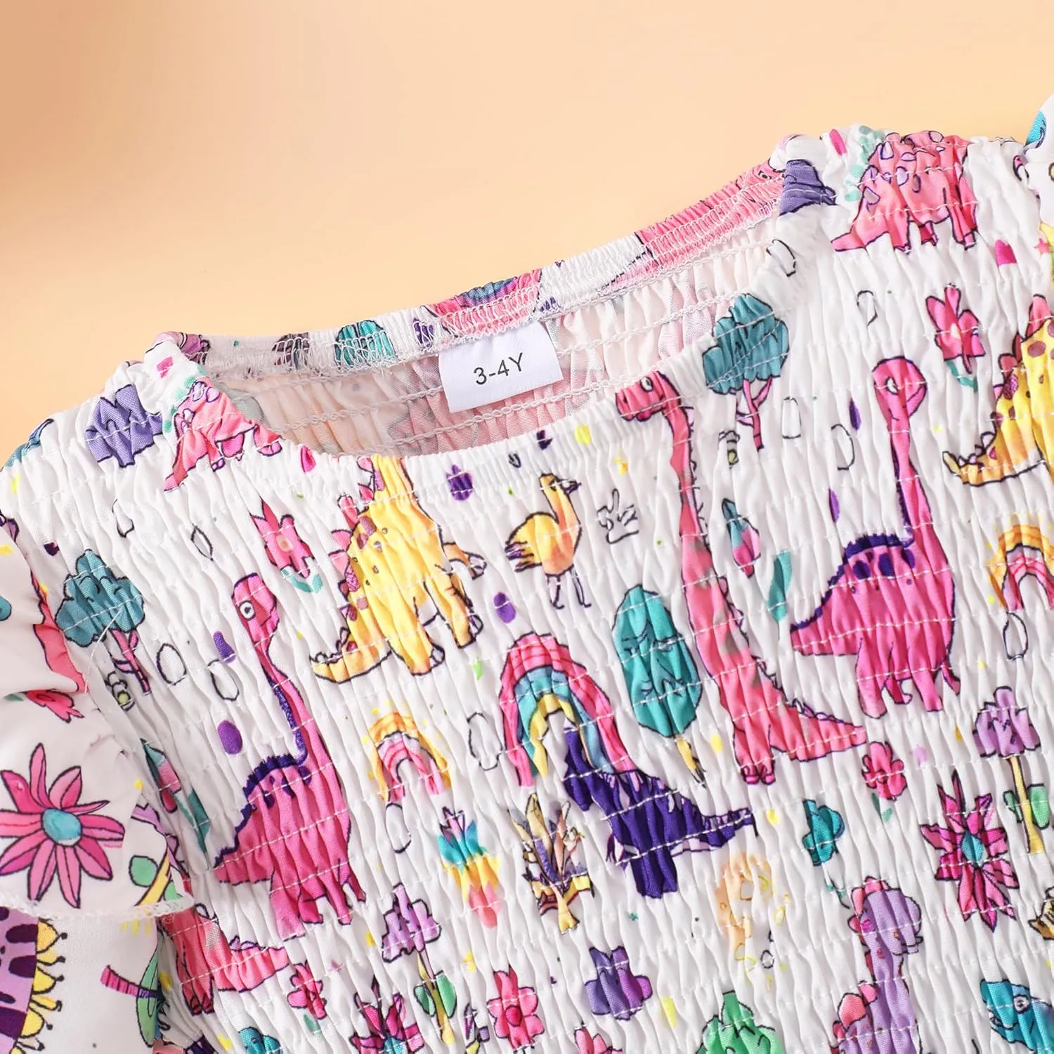 Little Girls Dress Ruffle Sleeve Floral Smocked Dresses Kids Casual Outfits Toddler Summer Tiered Boho Sundress 2-7T