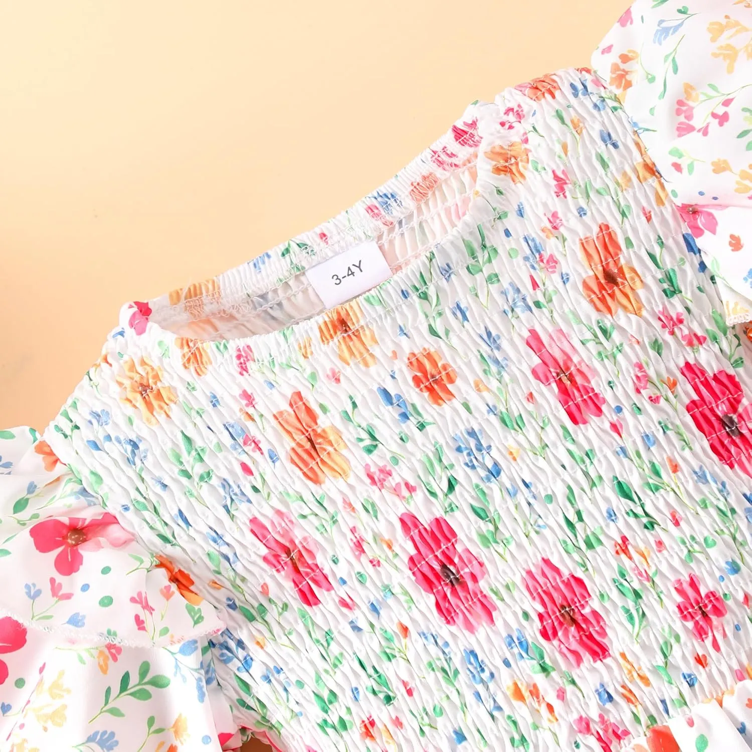 Little Girls Dress Ruffle Sleeve Floral Smocked Dresses Kids Casual Outfits Toddler Summer Tiered Boho Sundress 2-7T