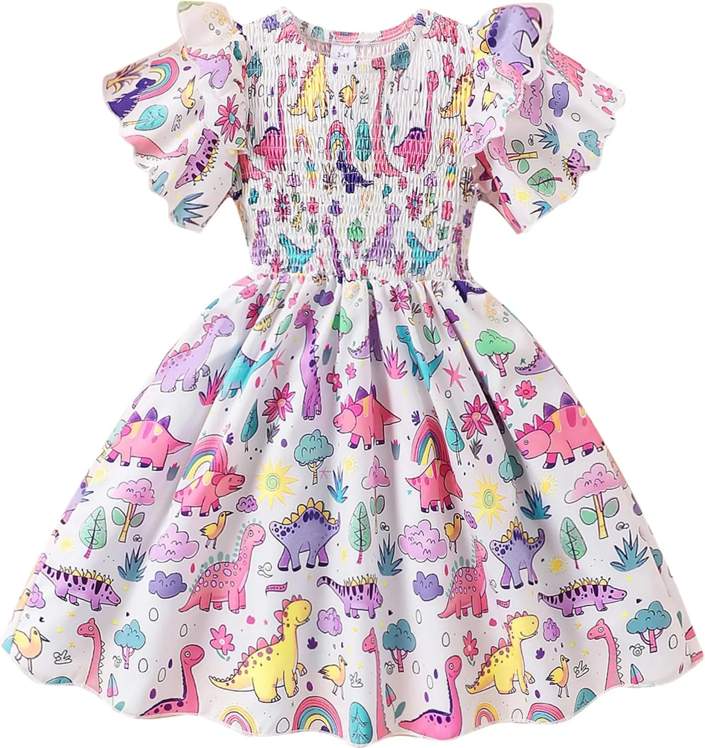 Little Girls Dress Ruffle Sleeve Floral Smocked Dresses Kids Casual Outfits Toddler Summer Tiered Boho Sundress 2-7T