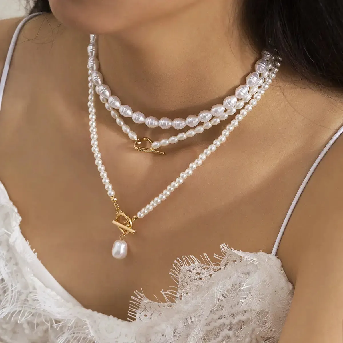 LOVCIA Retro Trendy Pearl Tassel Necklace For Women With Simple Personality