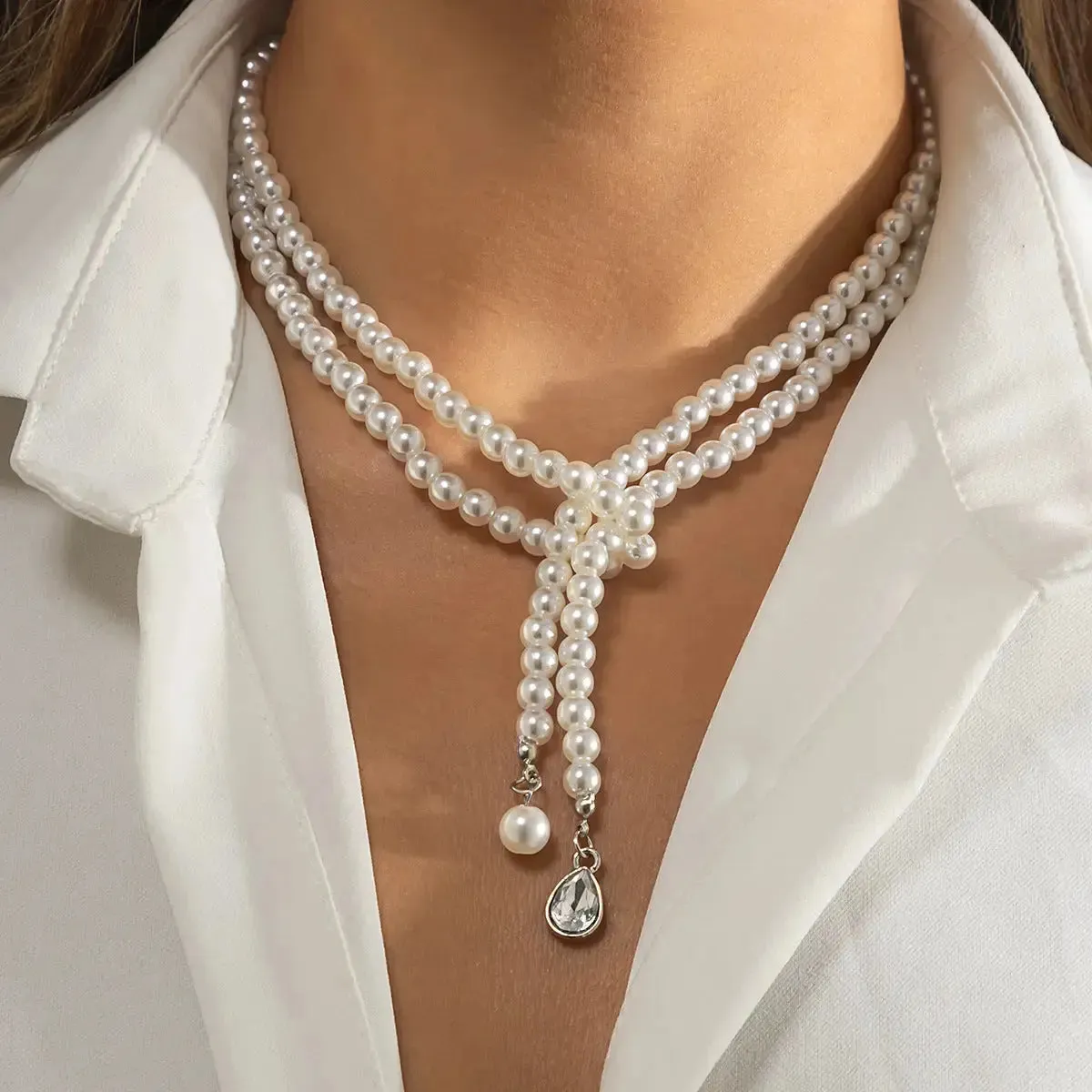 LOVCIA Retro Trendy Pearl Tassel Necklace For Women With Simple Personality