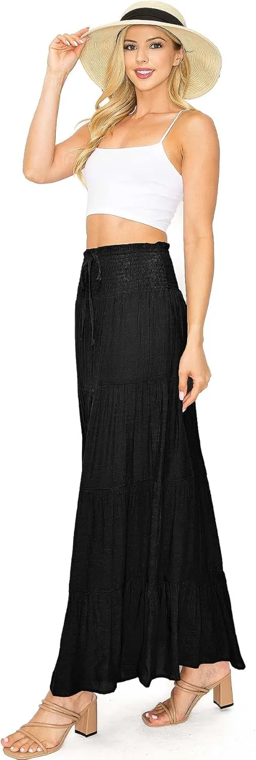 Love Tree Women's Juniors Classic Shirred Boho Midi Skirt