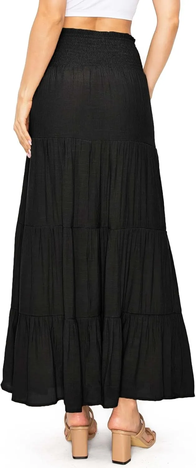 Love Tree Women's Juniors Classic Shirred Boho Midi Skirt