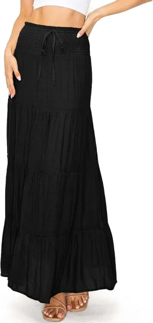 Love Tree Women's Juniors Classic Shirred Boho Midi Skirt