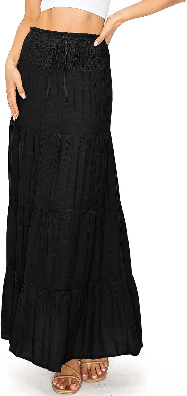Love Tree Women's Juniors Classic Shirred Boho Midi Skirt