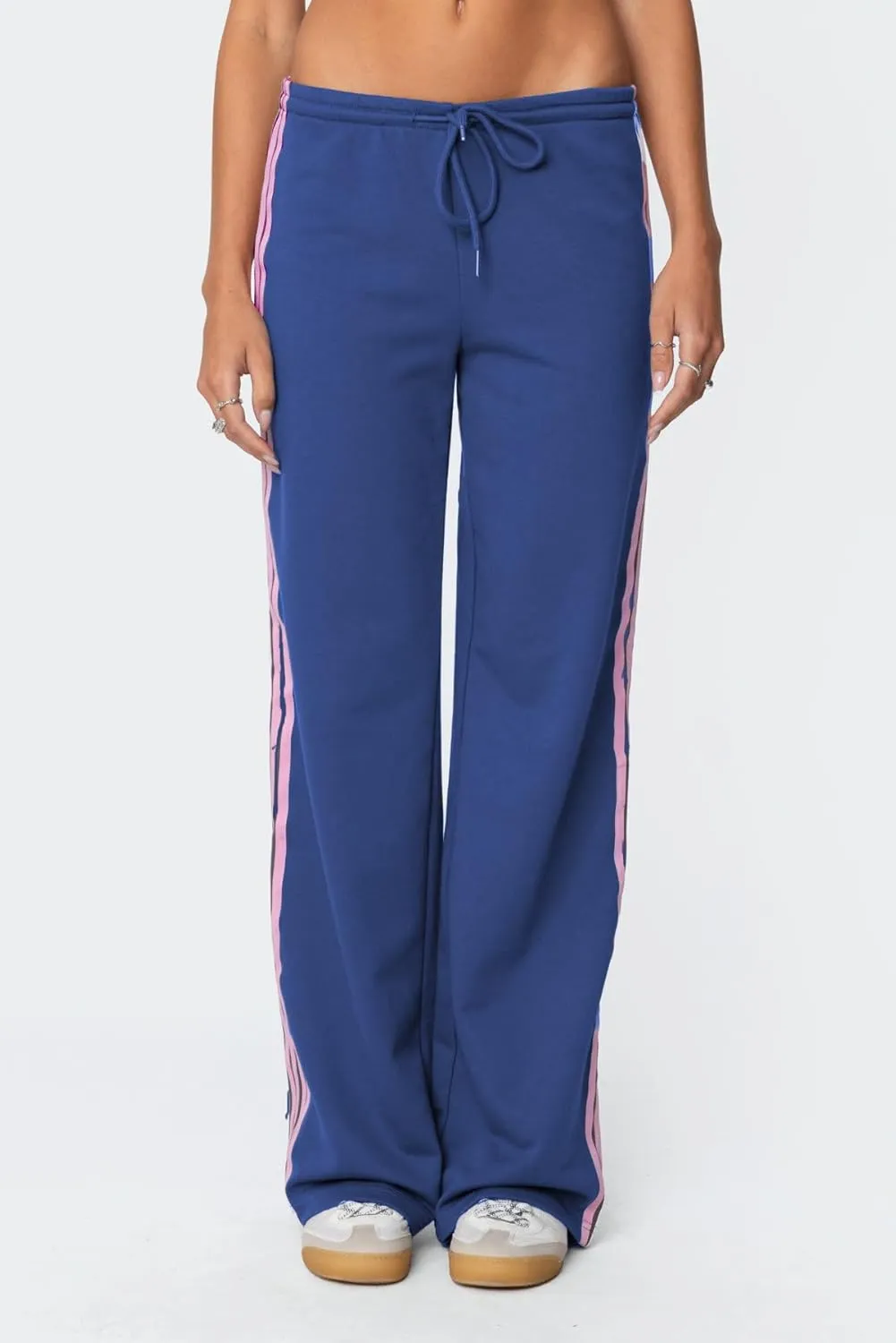 Luckinbaby Women Side Striped Track Pants Elastic Waist Wide Leg Sweatpants Contrast Stripes Drawstring Baggy Joggers