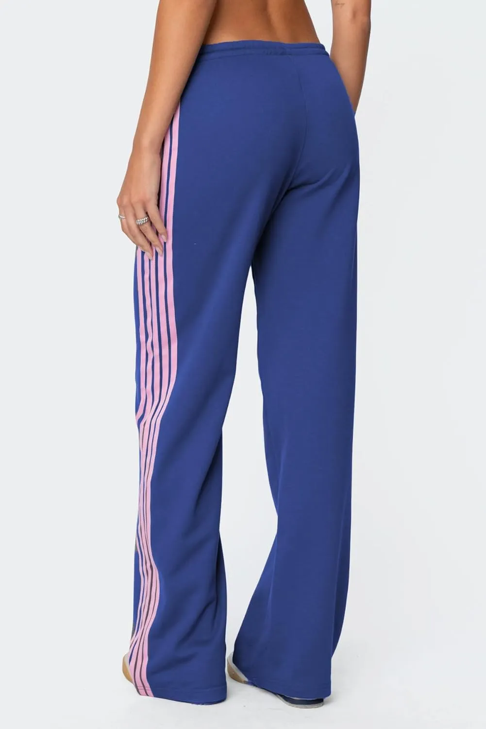 Luckinbaby Women Side Striped Track Pants Elastic Waist Wide Leg Sweatpants Contrast Stripes Drawstring Baggy Joggers