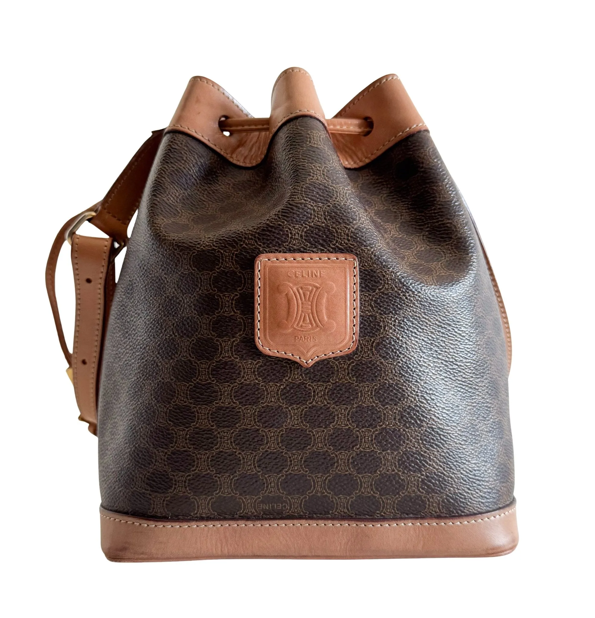 Macadam Triomphe Canvas Bucket Shoulder Bag Brown