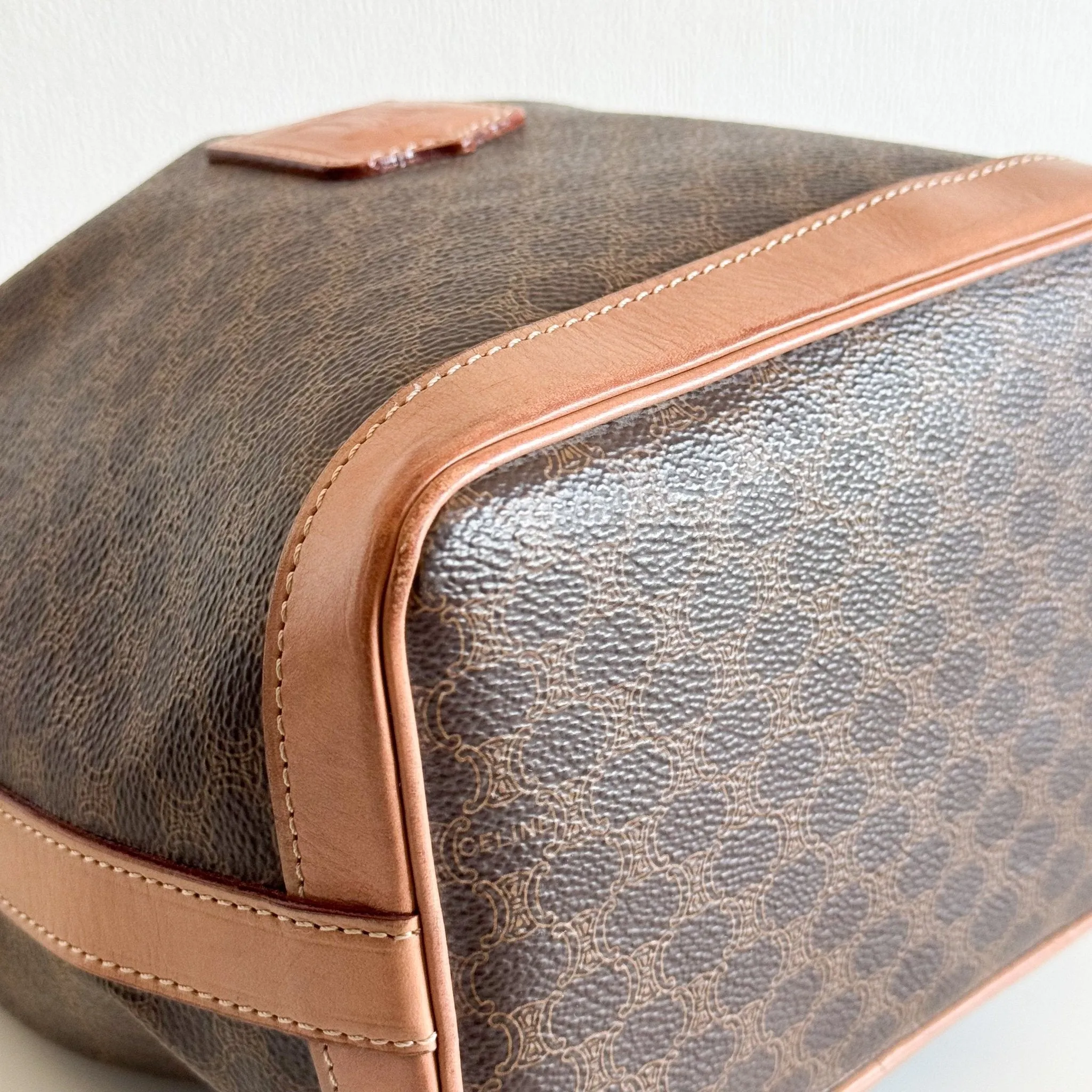 Macadam Triomphe Canvas Bucket Shoulder Bag Brown