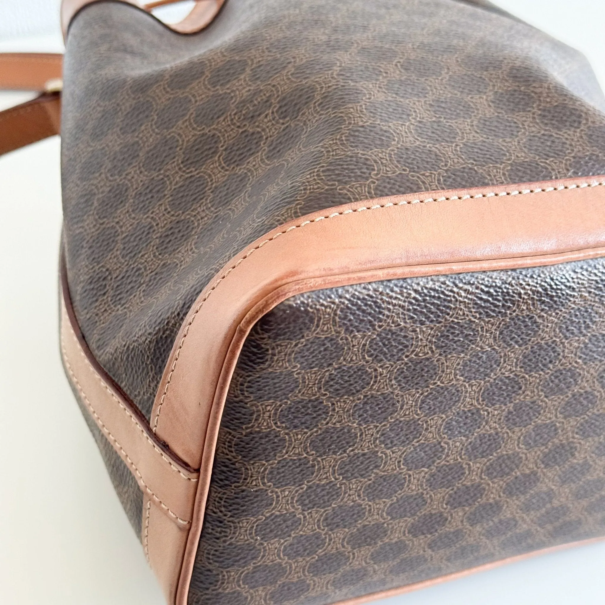 Macadam Triomphe Canvas Bucket Shoulder Bag Brown