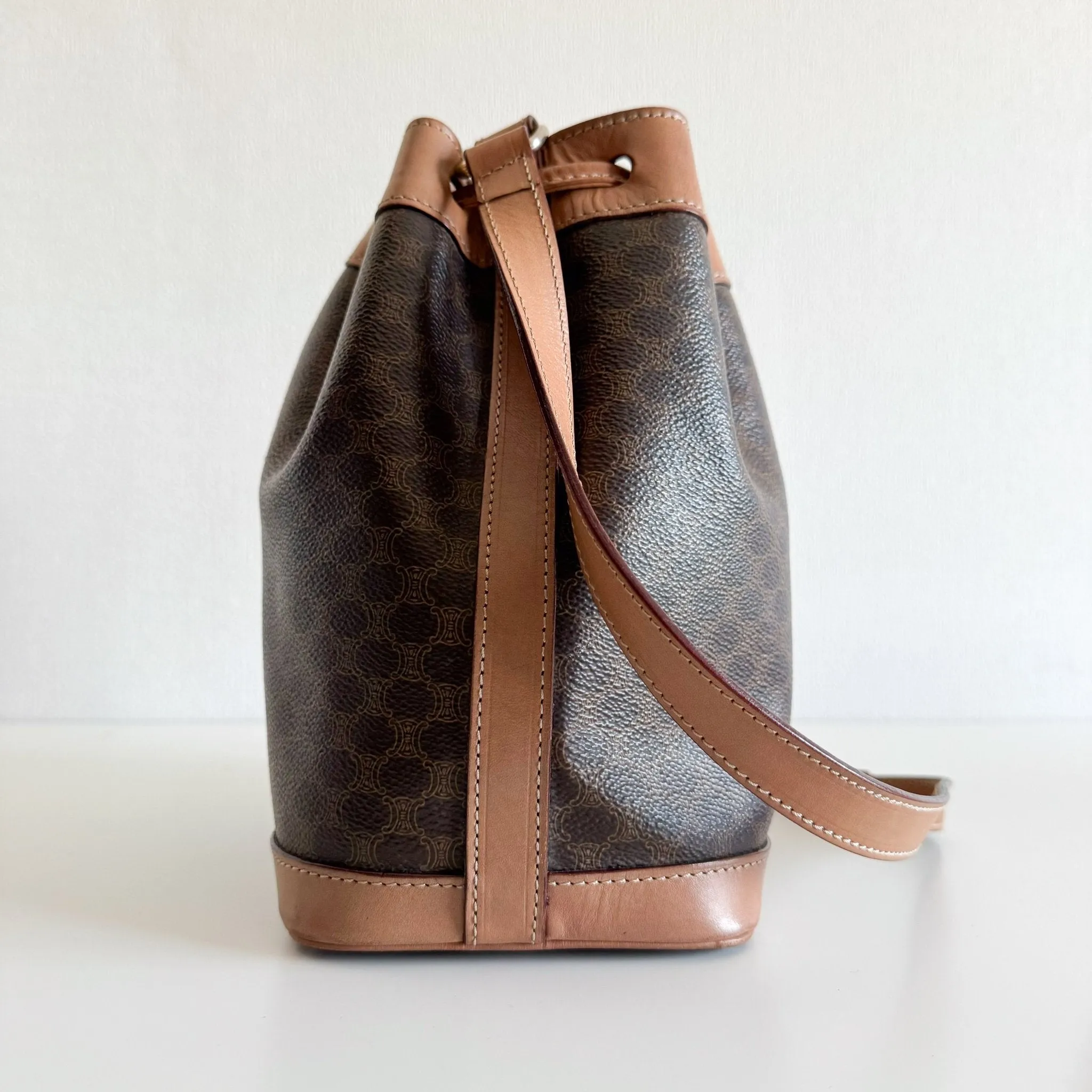 Macadam Triomphe Canvas Bucket Shoulder Bag Brown