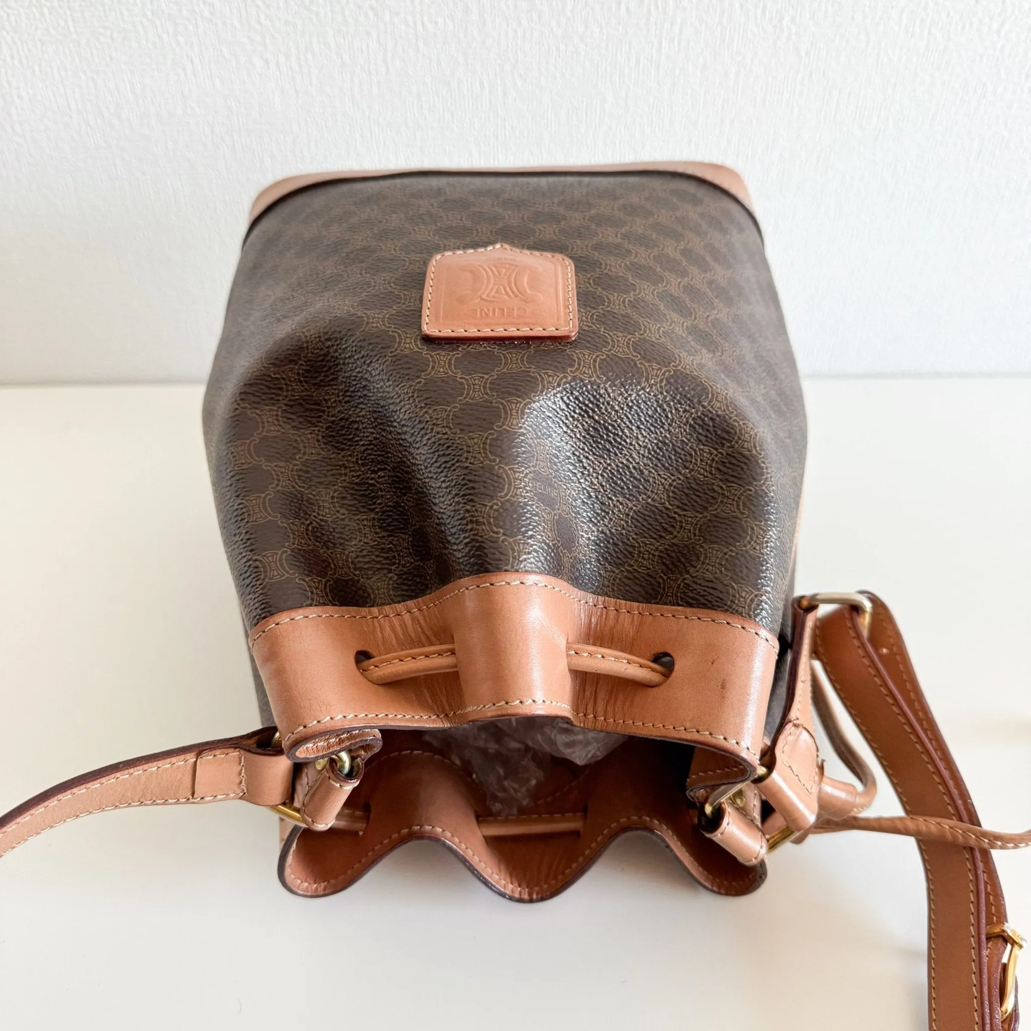 Macadam Triomphe Canvas Bucket Shoulder Bag Brown