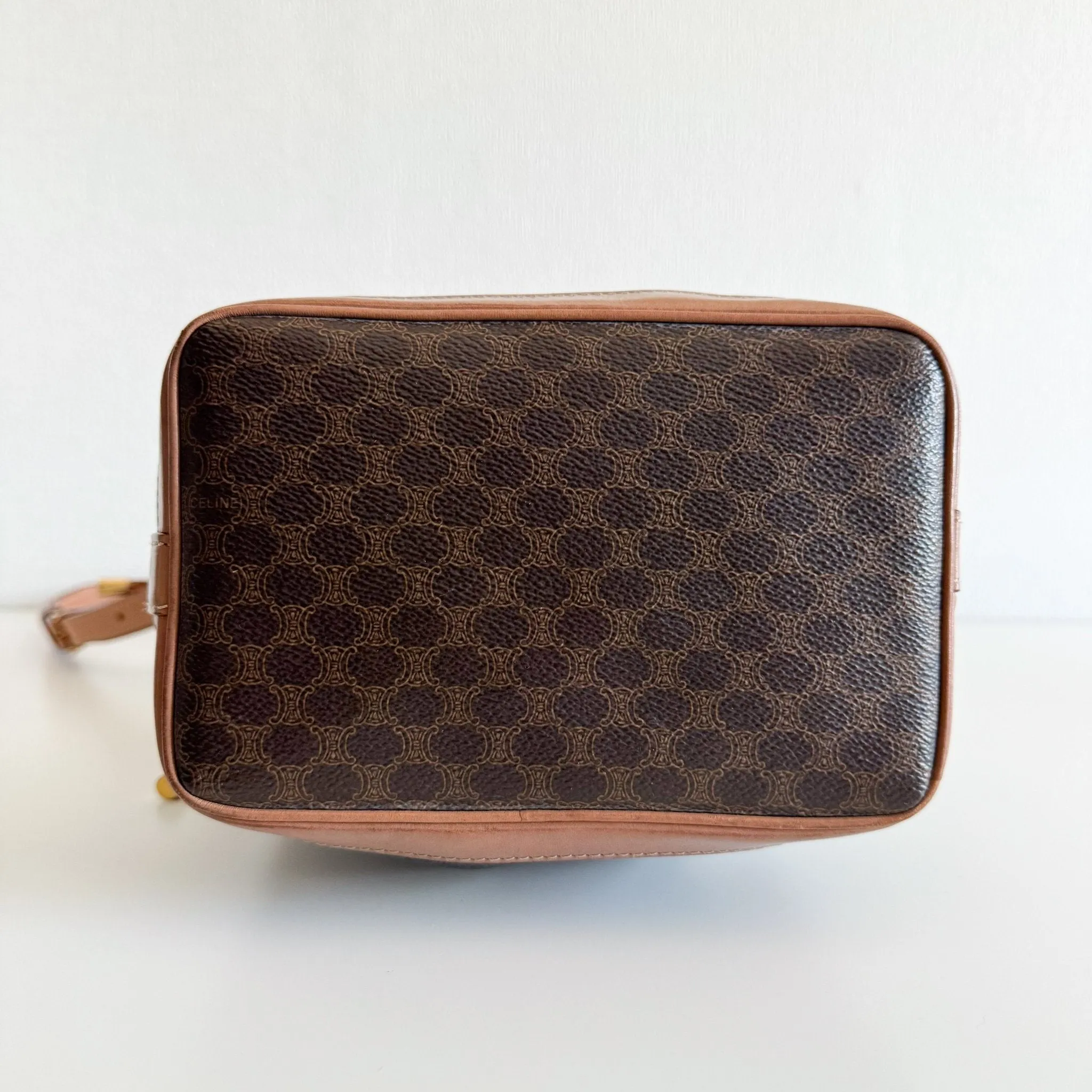 Macadam Triomphe Canvas Bucket Shoulder Bag Brown