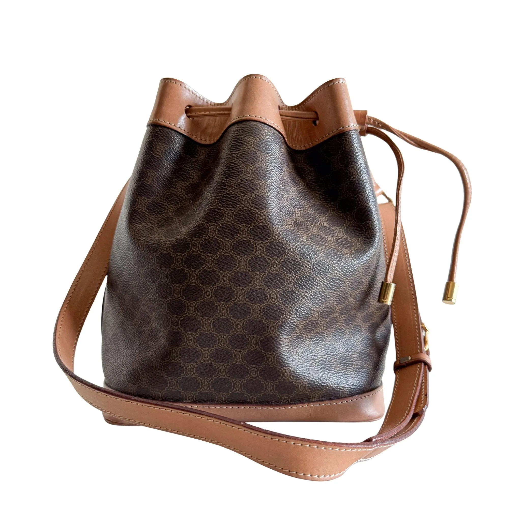 Macadam Triomphe Canvas Bucket Shoulder Bag Brown