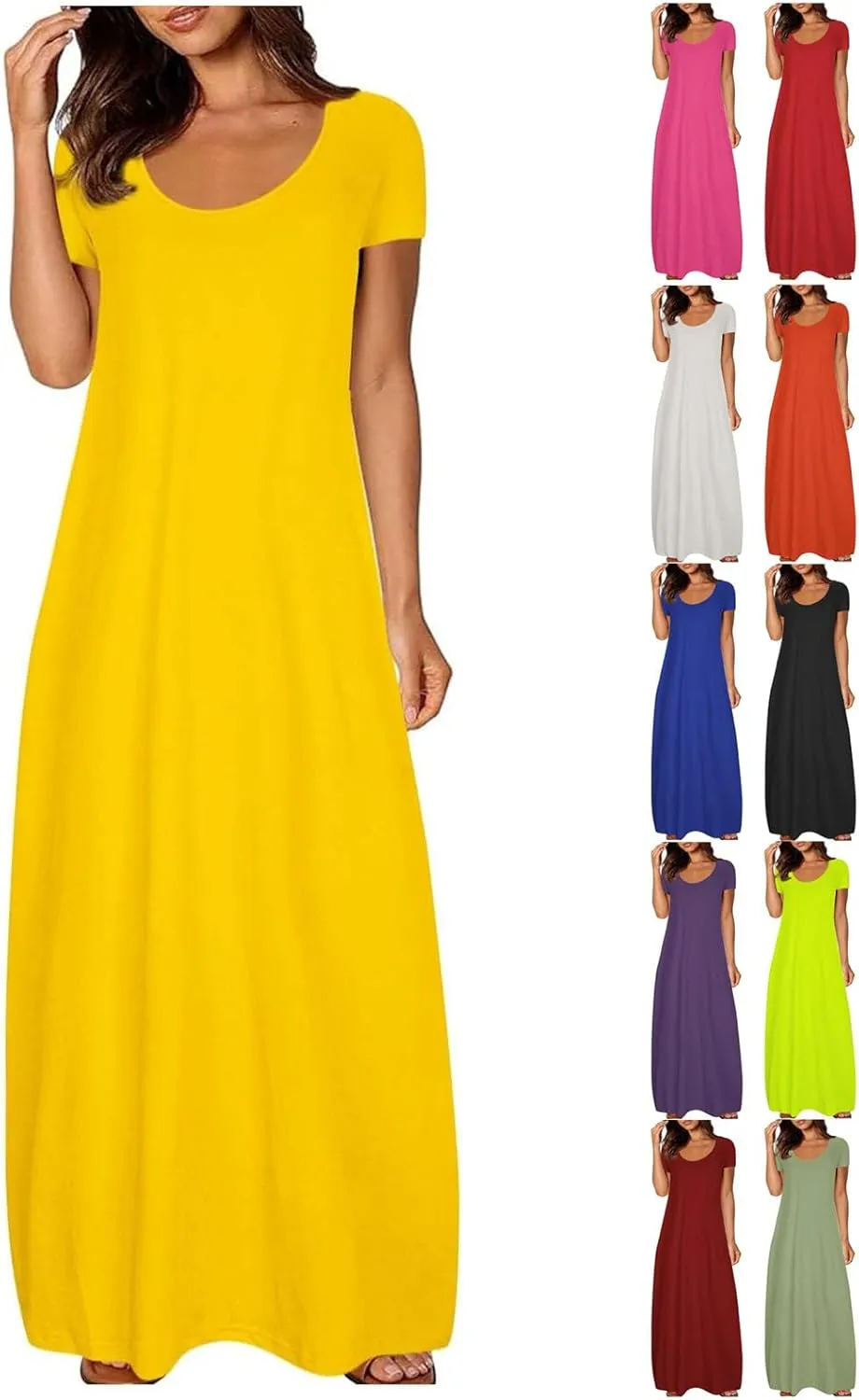 Maxi Dresses for Women 2025 Casual Short Sleeve Round Neck Summer Dresses Plus Size Loose Fit Long Beach Sundress