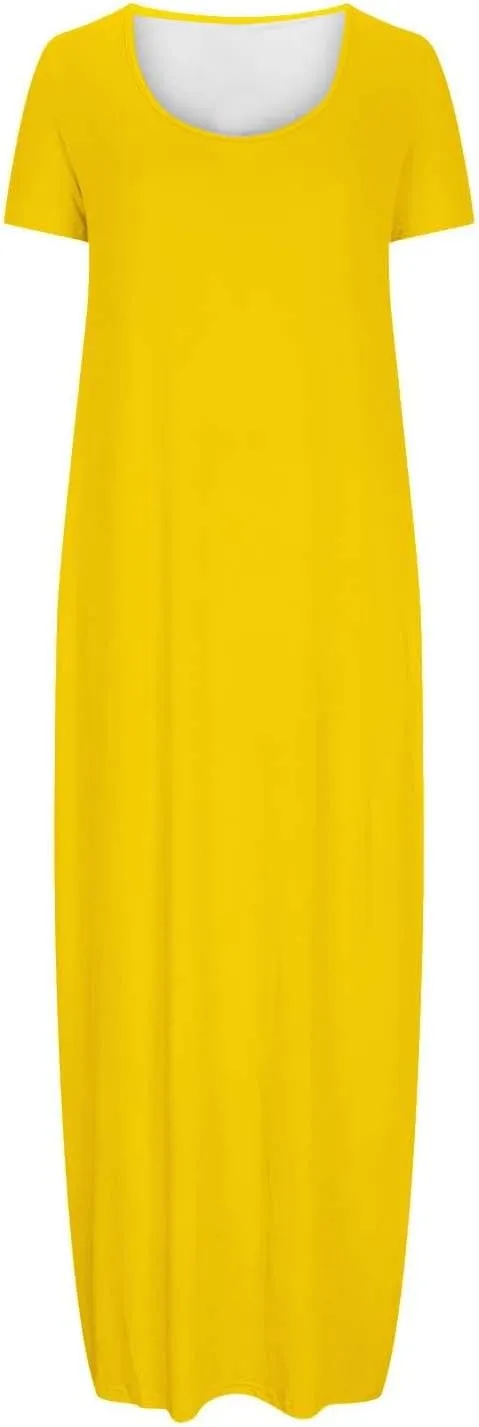 Maxi Dresses for Women 2025 Casual Short Sleeve Round Neck Summer Dresses Plus Size Loose Fit Long Beach Sundress