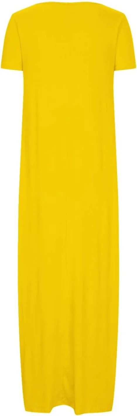 Maxi Dresses for Women 2025 Casual Short Sleeve Round Neck Summer Dresses Plus Size Loose Fit Long Beach Sundress