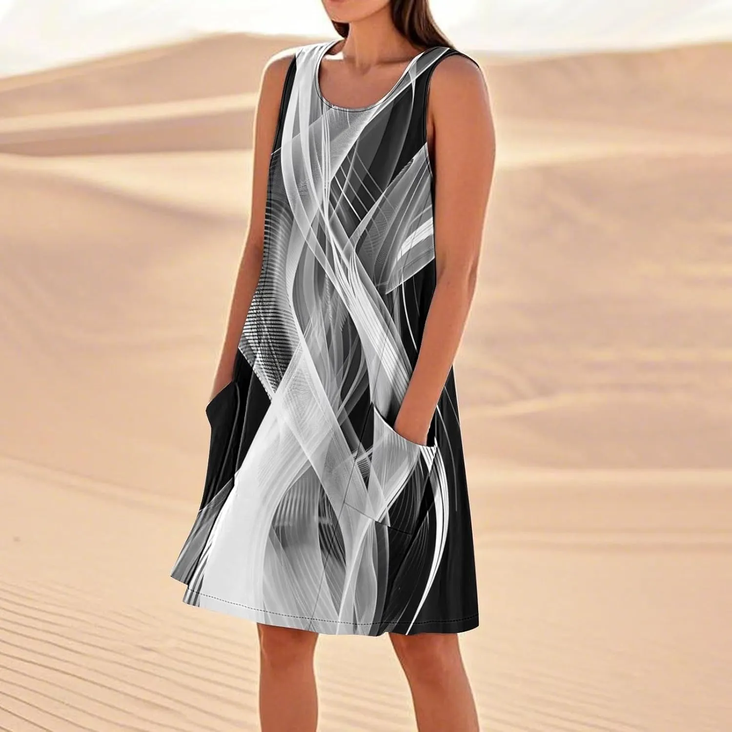 Maxi Dresses for Women 2025 Sleeveless Scoop Neck Bohemian Floral Sundress with Pockets Casual Loose Going Out Dress