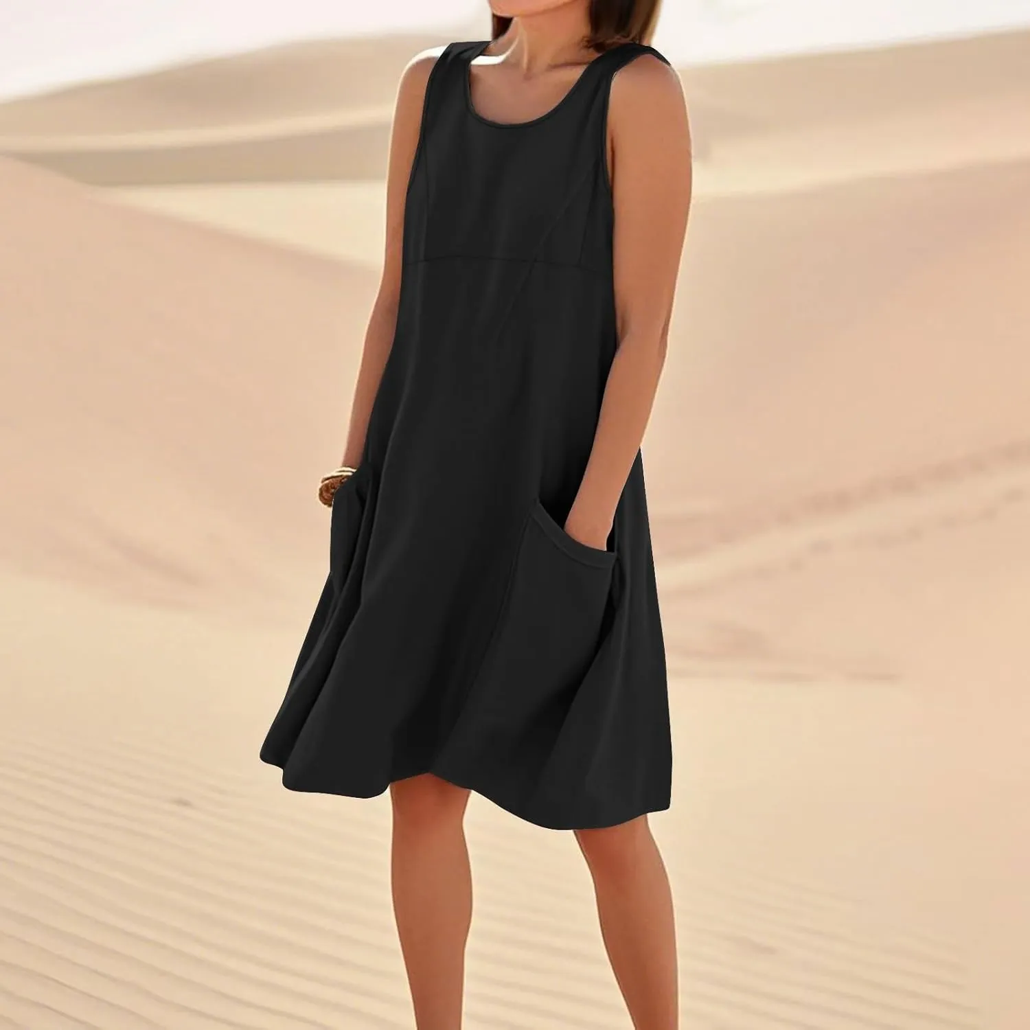 Maxi Dresses for Women 2025 Sleeveless Scoop Neck Bohemian Floral Sundress with Pockets Casual Loose Going Out Dress