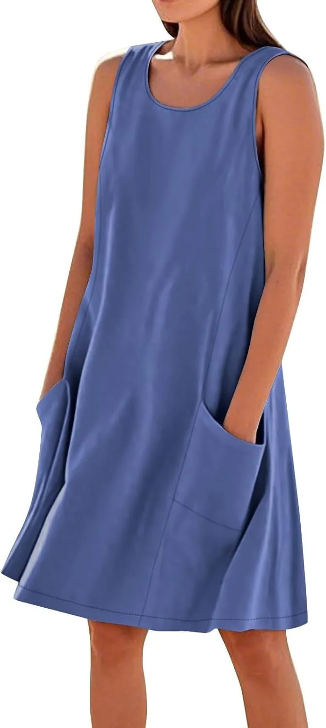 Maxi Dresses for Women 2025 Sleeveless Scoop Neck Bohemian Floral Sundress with Pockets Casual Loose Going Out Dress