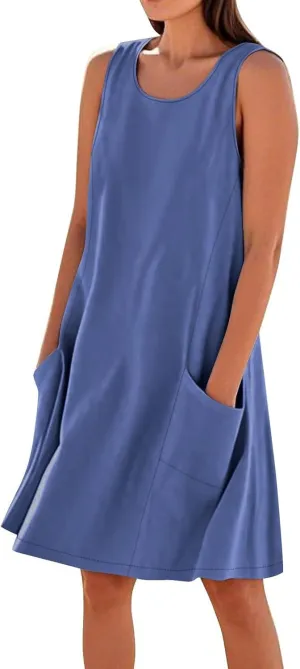 Maxi Dresses for Women 2025 Sleeveless Scoop Neck Bohemian Floral Sundress with Pockets Casual Loose Going Out Dress