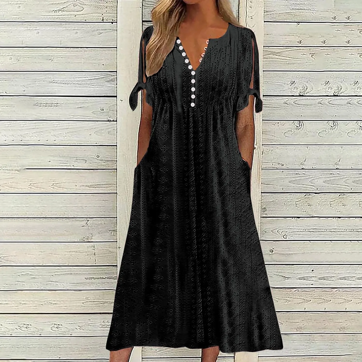 Maxi Long Dresses for Women 2025 Vacation Casual Short Sleeve Eyelet Tshirt Dress Summer Beach Travel Sundress Trendy