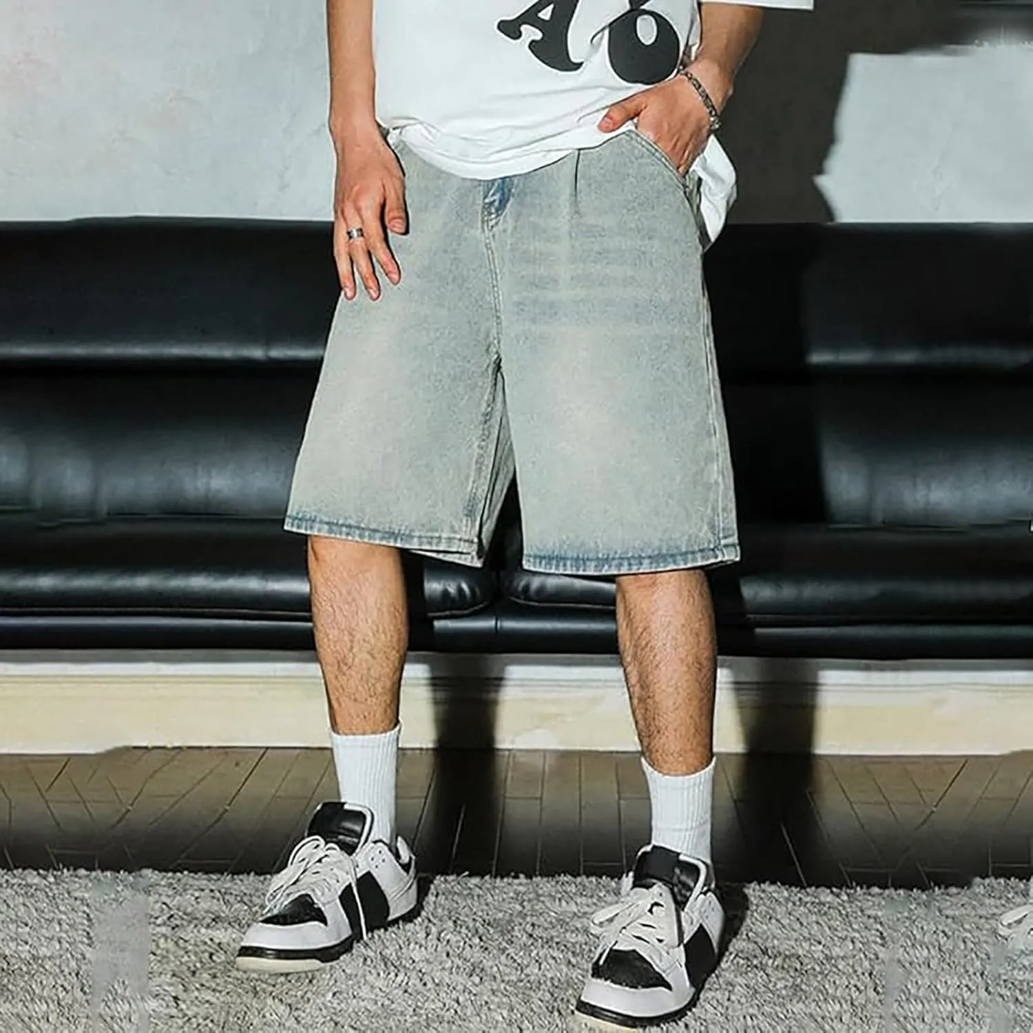 Men Baggy Denim Jorts Y2K Loose Fit Hip Hop Jean Shorts Casual Mid Jeans Trendy Outfits