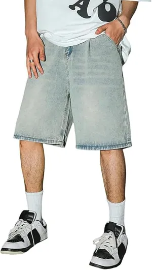Men Baggy Denim Jorts Y2K Loose Fit Hip Hop Jean Shorts Casual Mid Jeans Trendy Outfits
