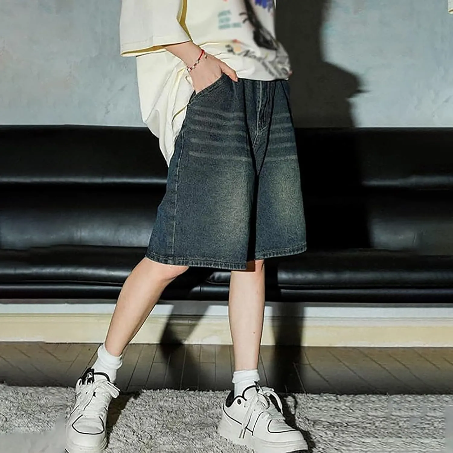 Men Baggy Denim Jorts Y2K Loose Hip Hop Jean Shorts Wide Leg Short Jeans Trendy Outfits