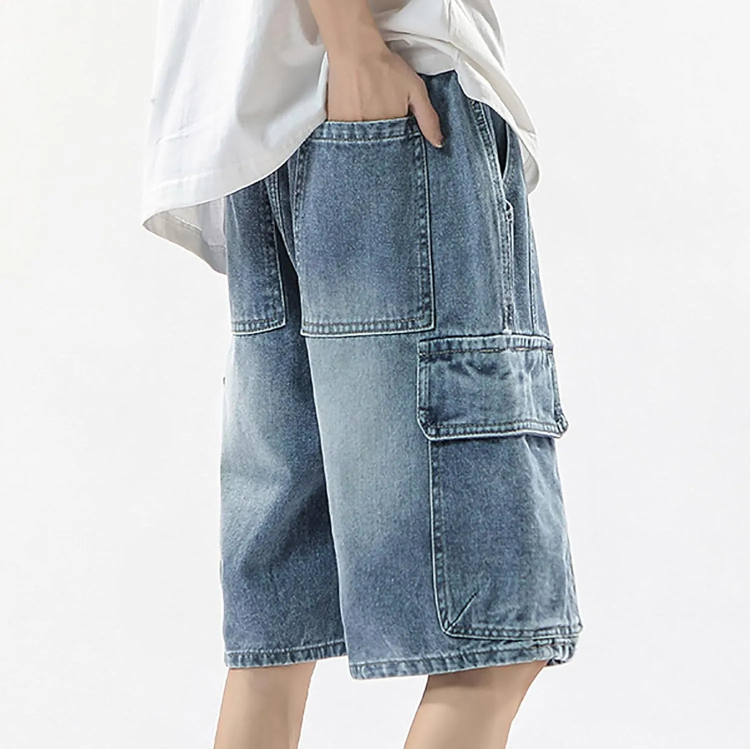 Men Baggy Denim Jorts Y2K Loose Hip Hop Jean Shorts Wide Leg Short Jeans Trendy Outfits