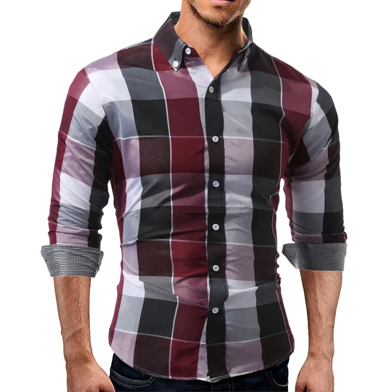 Men Shirt Slim Look Korean Long Sleeved Youth Chequered Men Shirt