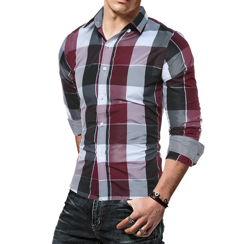 Men Shirt Slim Look Korean Long Sleeved Youth Chequered Men Shirt