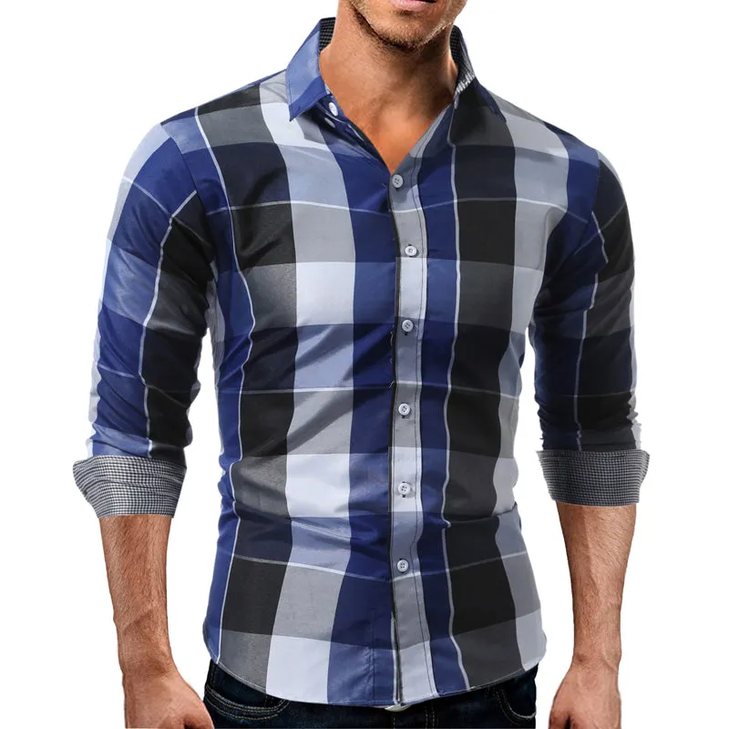 Men Shirt Slim Look Korean Long Sleeved Youth Chequered Men Shirt