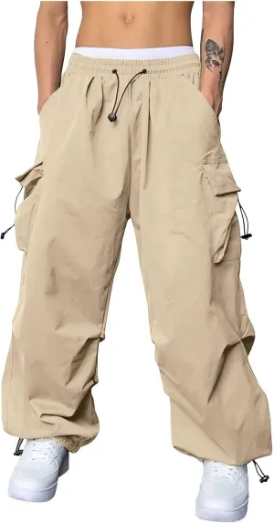 Men's Baggy Cargo Pants Trendy Casual Parachute Pant Elastic Waist Loose Fit Streetwear Multi Pockets
