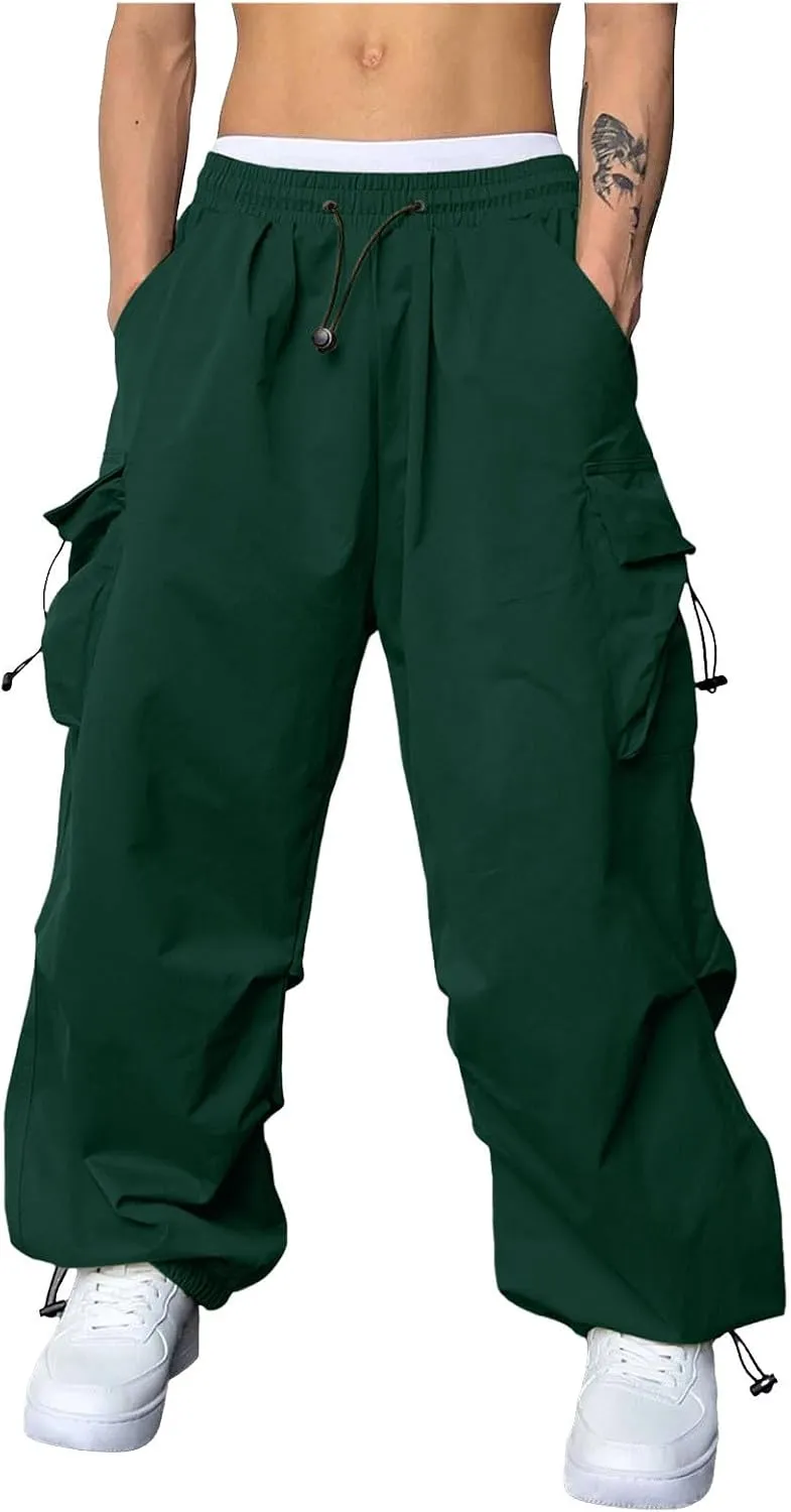 Men's Baggy Cargo Pants Trendy Casual Parachute Pant Elastic Waist Loose Fit Streetwear Multi Pockets