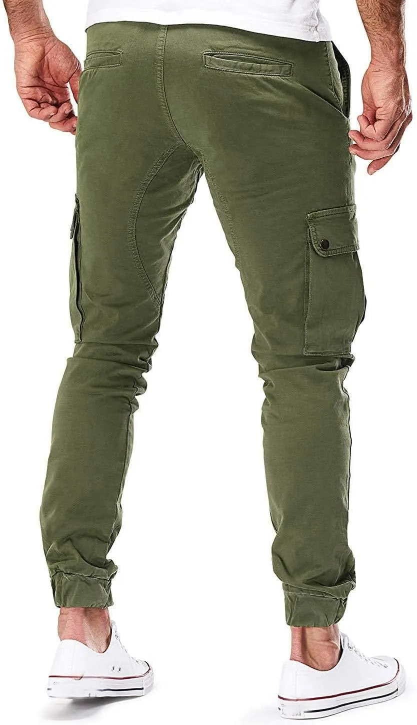 Mens Cargo Pants Vintage Joggers Slim Fit Stretch Sweatpants Trendy Streetwear Tactical Trousers with Multi Pockets