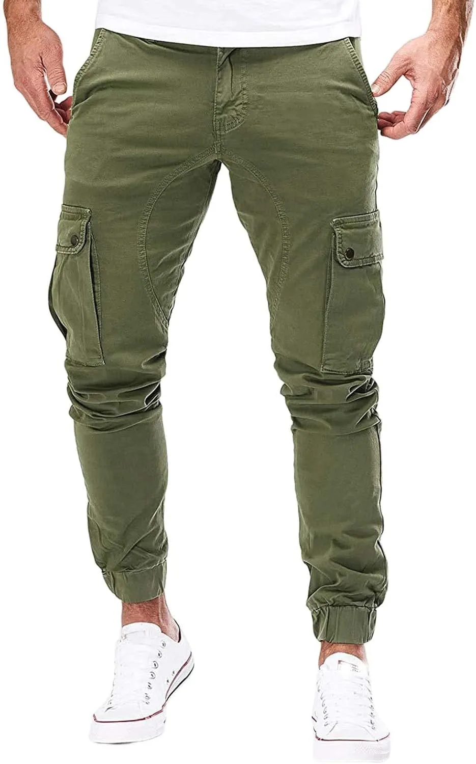 Mens Cargo Pants Vintage Joggers Slim Fit Stretch Sweatpants Trendy Streetwear Tactical Trousers with Multi Pockets