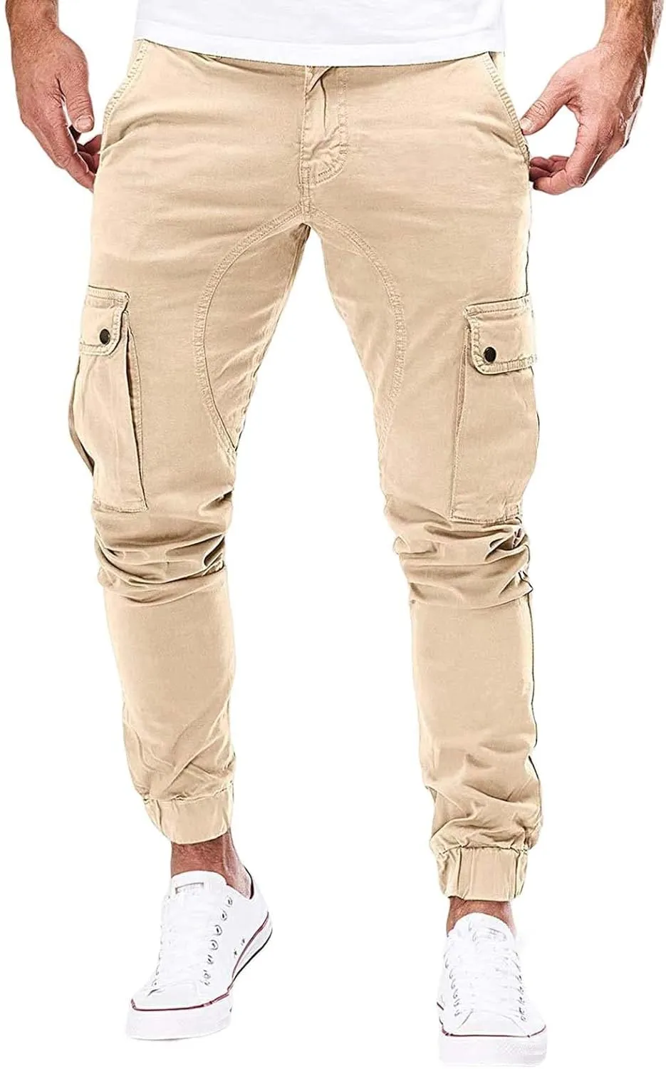 Mens Cargo Pants Vintage Joggers Slim Fit Stretch Sweatpants Trendy Streetwear Tactical Trousers with Multi Pockets