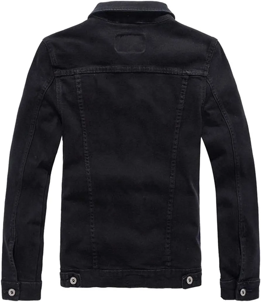 Men`s Classic Slim Fit Motorcycle Denim Jacket Coat