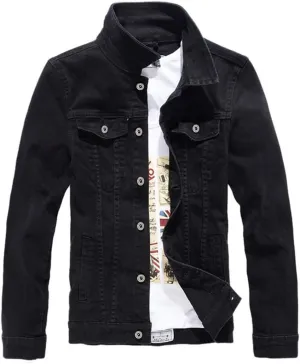 Men`s Classic Slim Fit Motorcycle Denim Jacket Coat